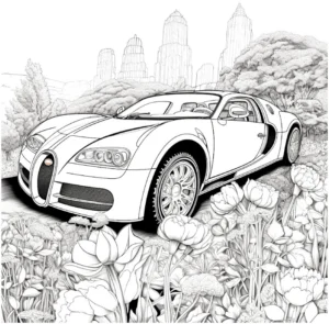 sportwagen-in-blumenlandschaft-ausmalvorlage