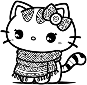 suesse-katze-mit-schal-und-haarband-ausmalbild