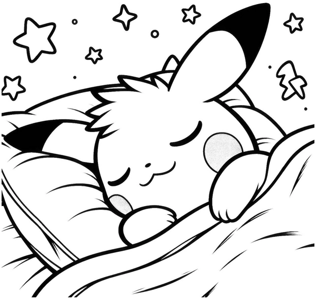 suesse-pikachu-malvorlage-im-bett-mit-sternen