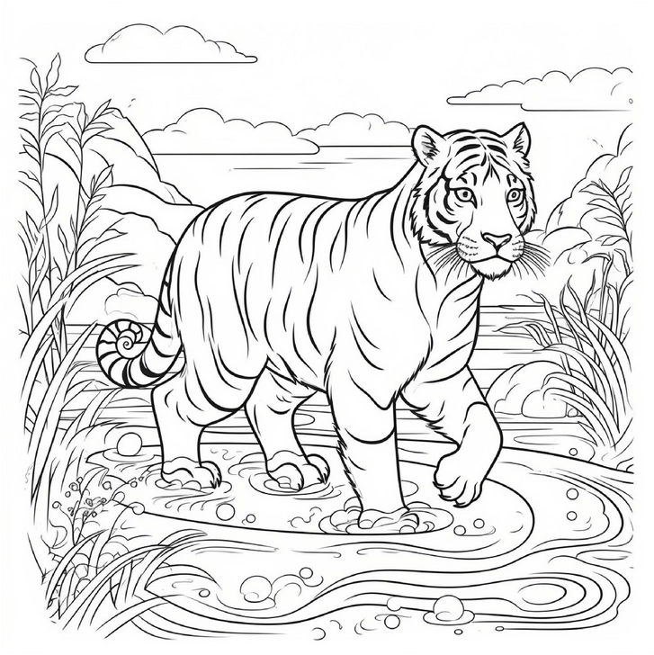 tiger-im-wasser-ausmalvorlage