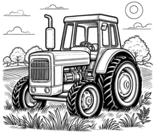 traktor-ausmalvorlage-im-feld-mit-baeumen