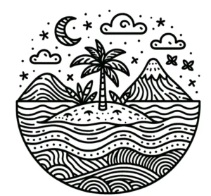 tropische-insel-palmensaumelung-und-berge
