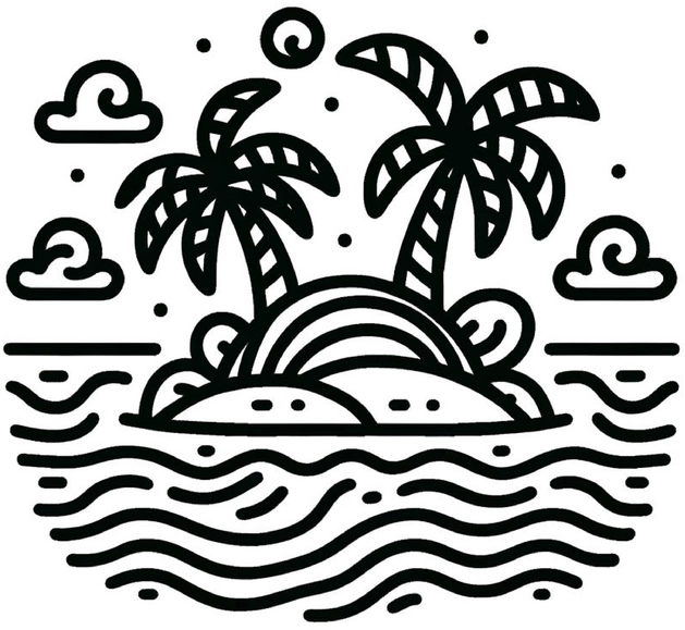 tropische-insel-palmenszene-ausmalvorlage