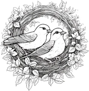 voegel-im-nest-mit-blumen-und-pflanzen