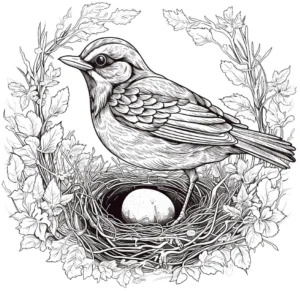 vogel-im-nest-mit-ei-und-pflanzen
