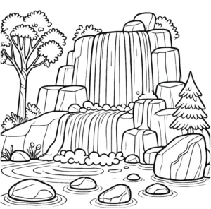 wasserfall-mit-felsen-und-baeumen-ausmalvorlage